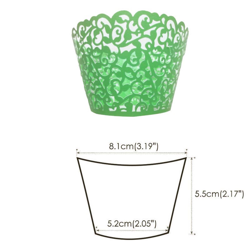 GOLF 100Pcs Cupcake Wrappers Artistic Bake Cake Paper Filigree Little Vine Lace Laser Cut Liner Baking Cup Wraps Muffin CaseTrays for Wedding Party Birthday Decoration (Green) - Image 3